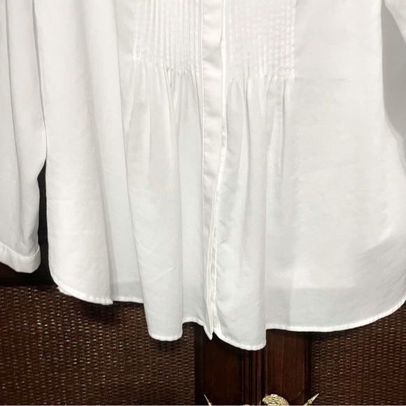 Uniqlo White Rayon Pintuck Long Sleeve Blouse‎ Size XL Office Classic Work - Picture 4 of 9